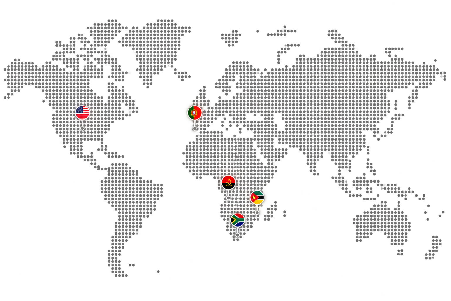 Mapa global com a presença internacional da Onepa